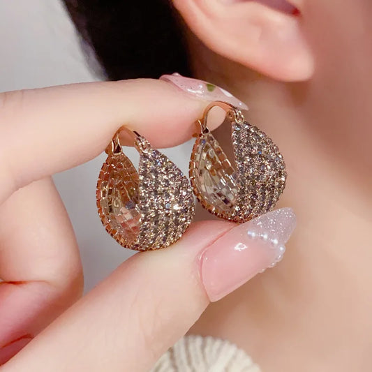 Korean luxury gray crystal handmade U-shaped bag earrings