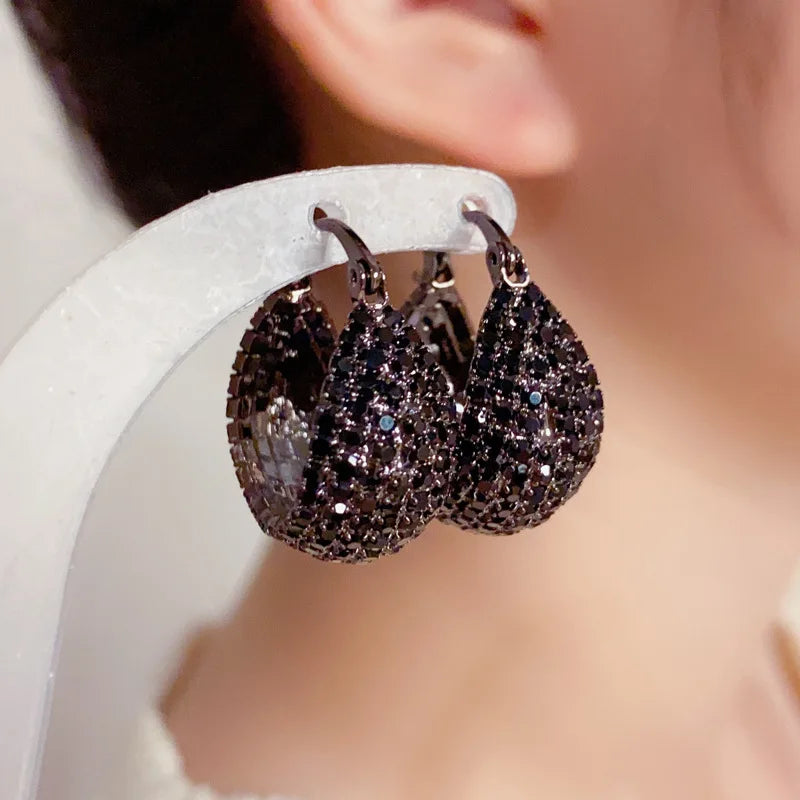 Korean luxury gray crystal handmade U-shaped bag earrings