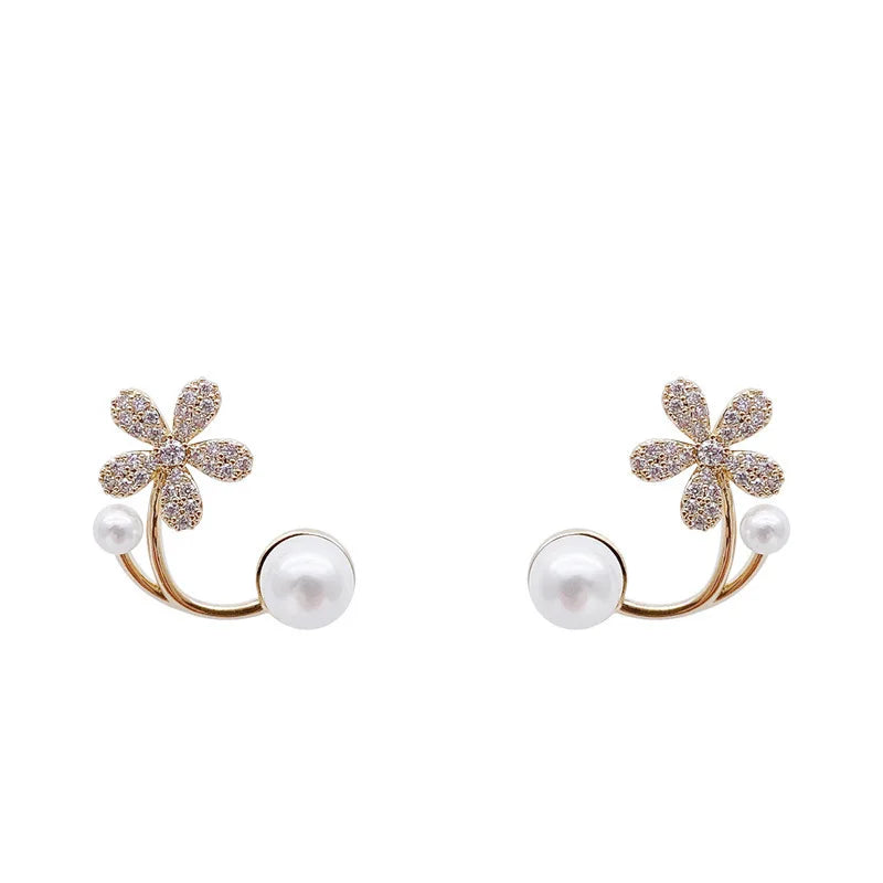 Back Hanging High Class Butterfly Imitation Pearl Earrings