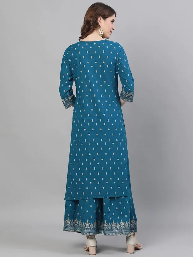 Ethnic Set 2-Piece Cotton Printed Navy Blue &Cotton Printed 3-piece Suit