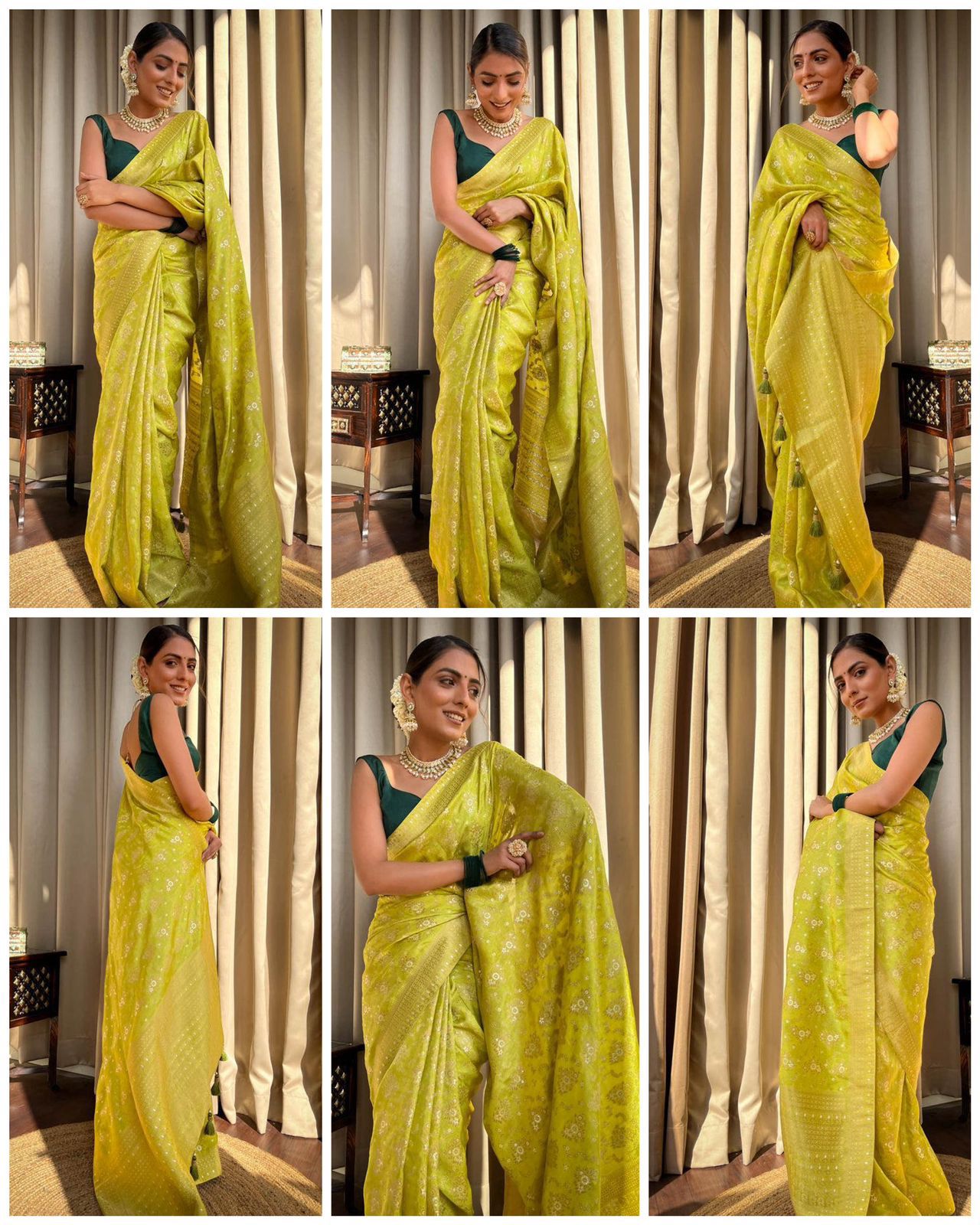 Soft Lichi Silk Saree with Jacquard Weaving & Contrast Blouse