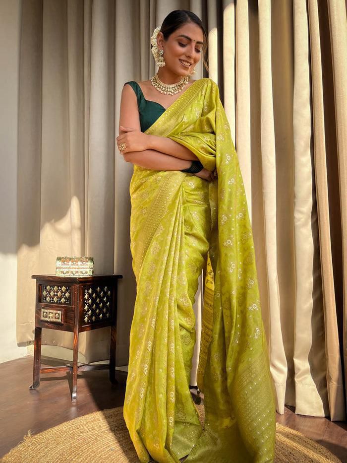 Soft Lichi Silk Saree with Jacquard Weaving & Contrast Blouse