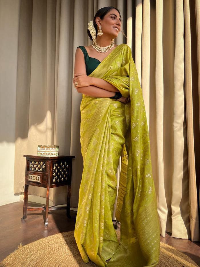 Soft Lichi Silk Saree with Jacquard Weaving & Contrast Blouse