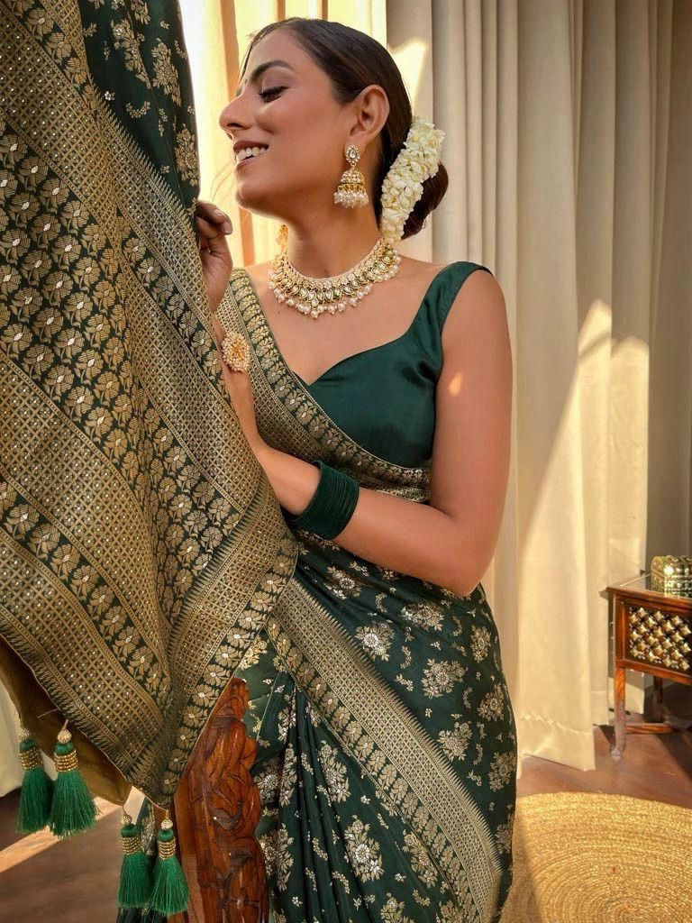 Soft Lichi Silk Saree with Jacquard Weaving & Contrast Blouse