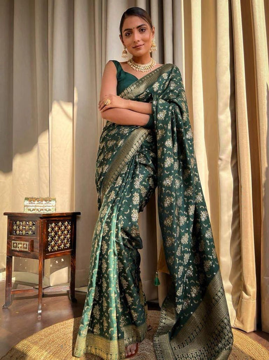 Soft Lichi Silk Saree with Jacquard Weaving & Contrast Blouse