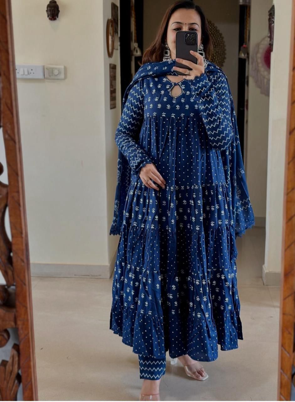 Women's Cotton Printed Anarkali Kurta Set