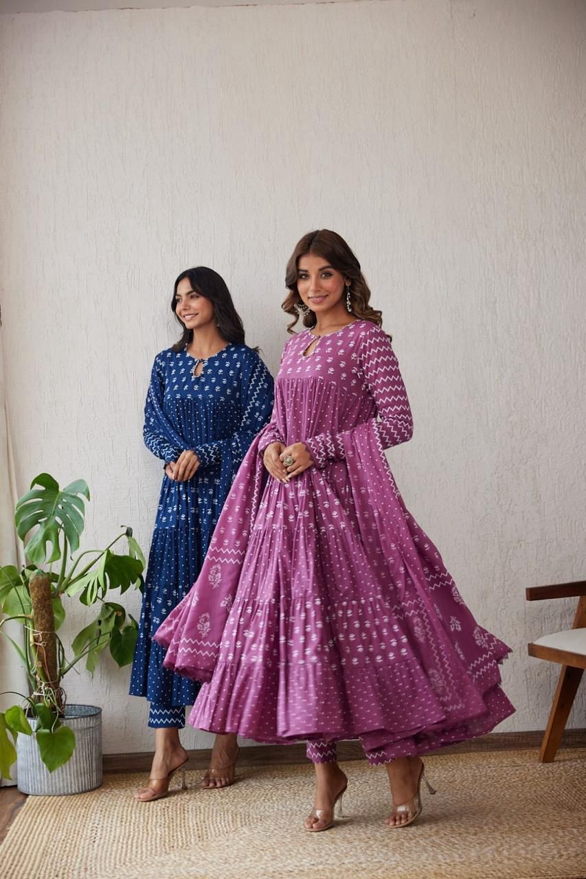 Women's Cotton Printed Anarkali Kurta Set