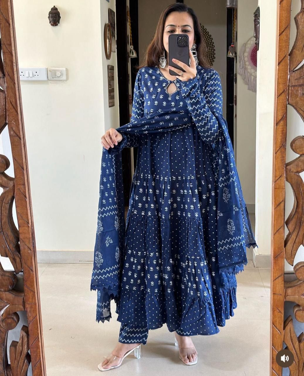 Women's Cotton Printed Anarkali Kurta Set