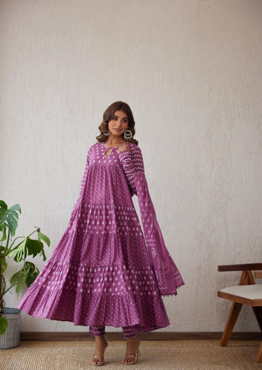 Women's Cotton Printed Anarkali Kurta Set