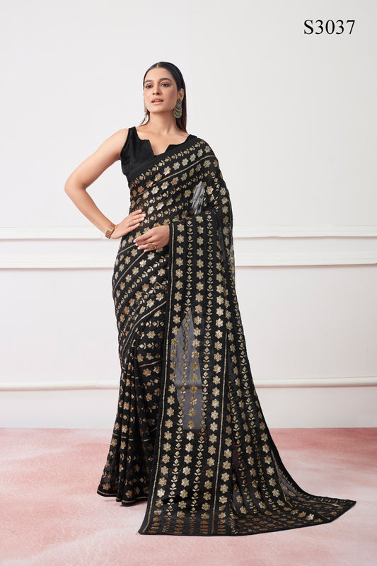 Designer net Saree With Embroidery Sequence