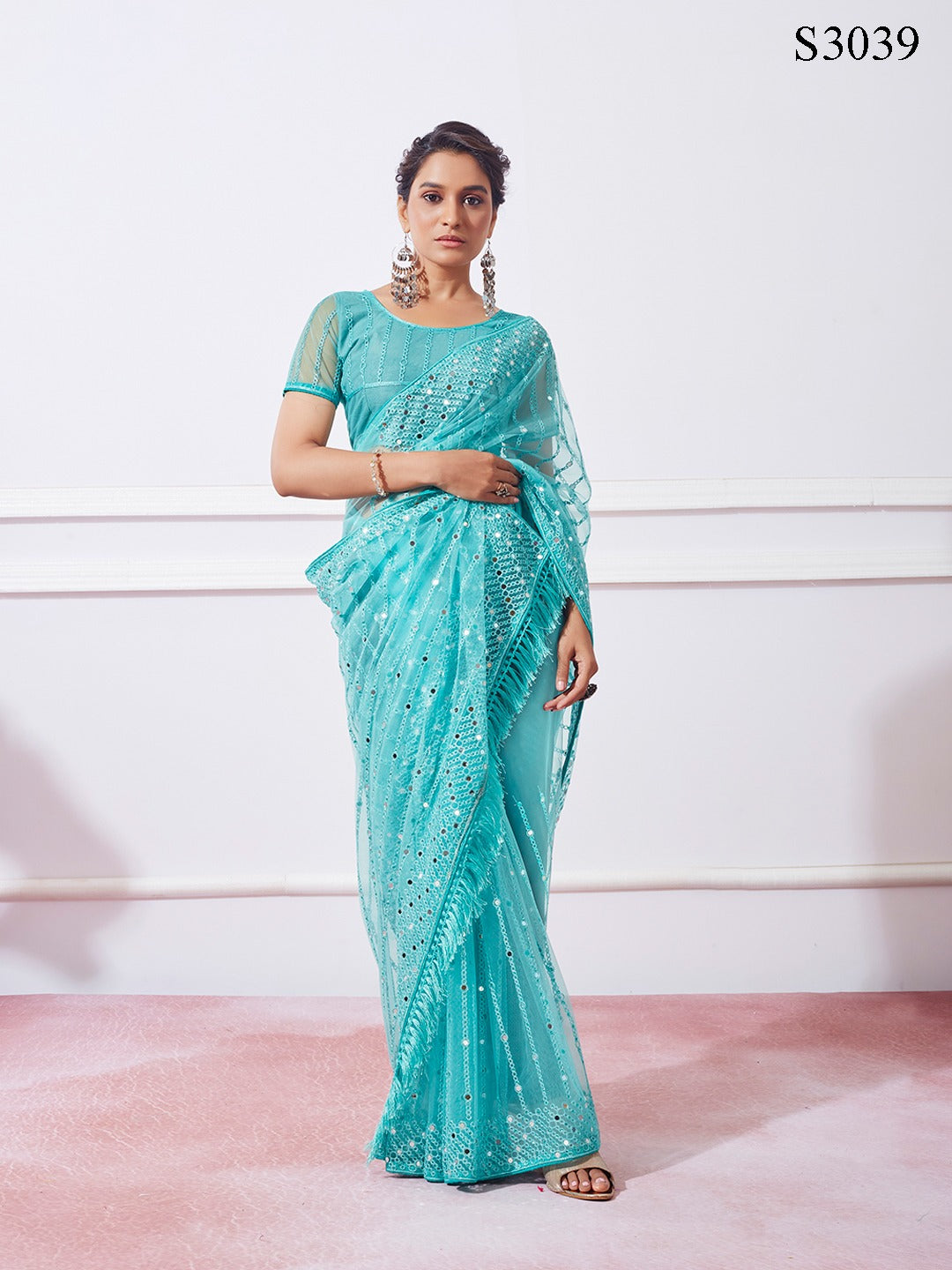 Designer net Saree With Embroidery Sequence