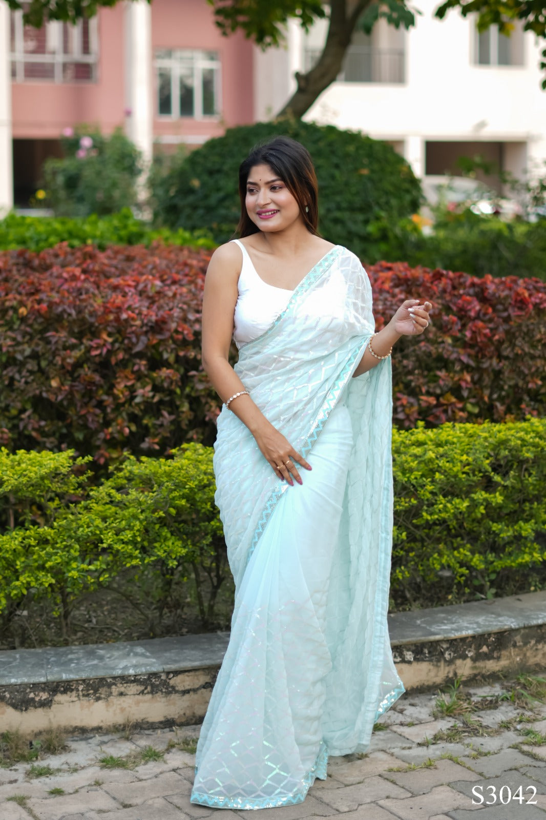 Designer net Saree With Embroidery Sequence