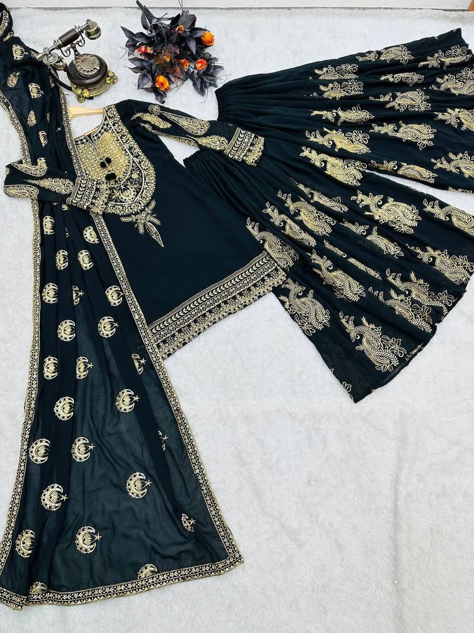 Fox Georgette Sharara with Embroidery Sequins Work