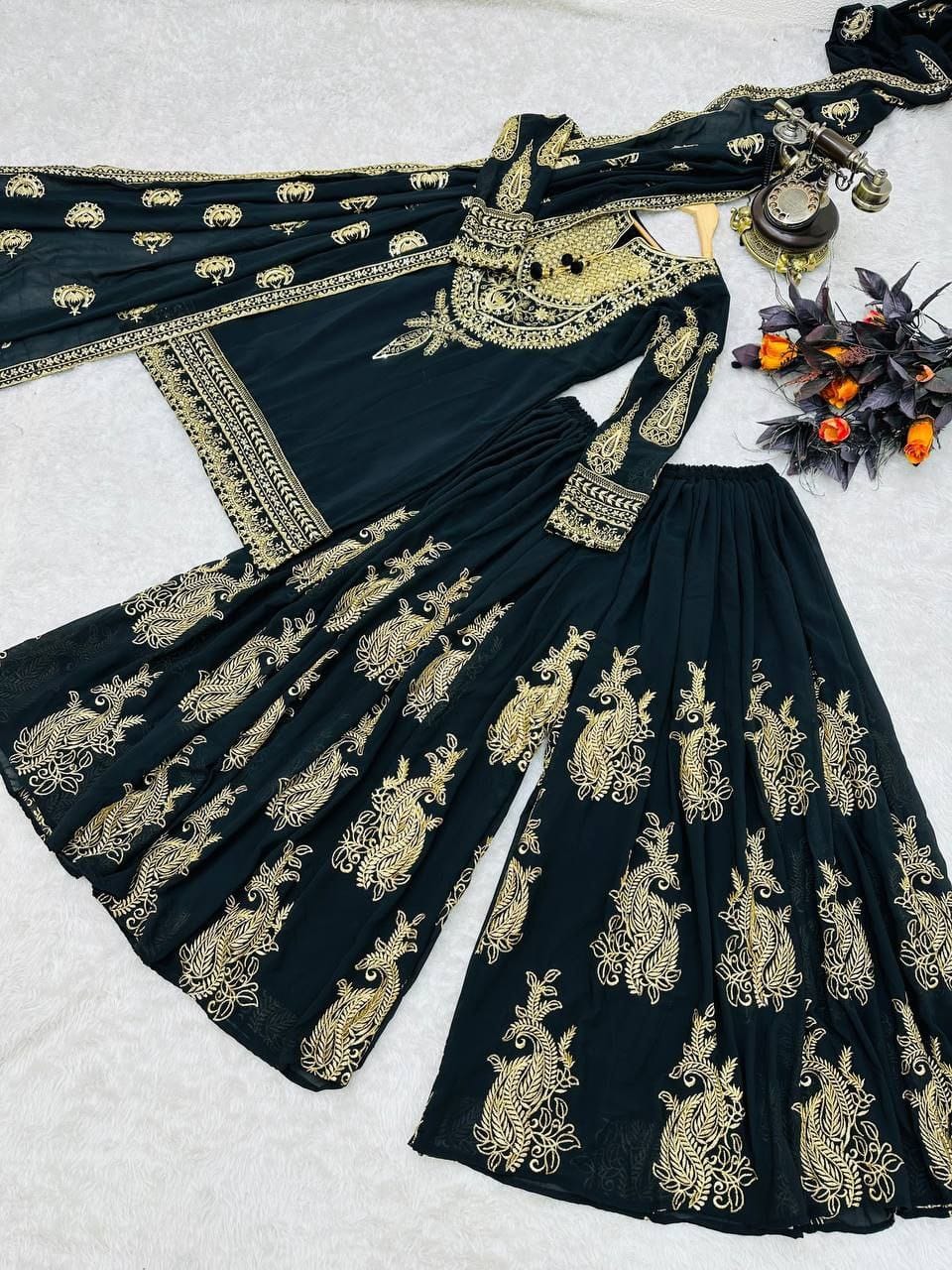 Fox Georgette Sharara with Embroidery Sequins Work