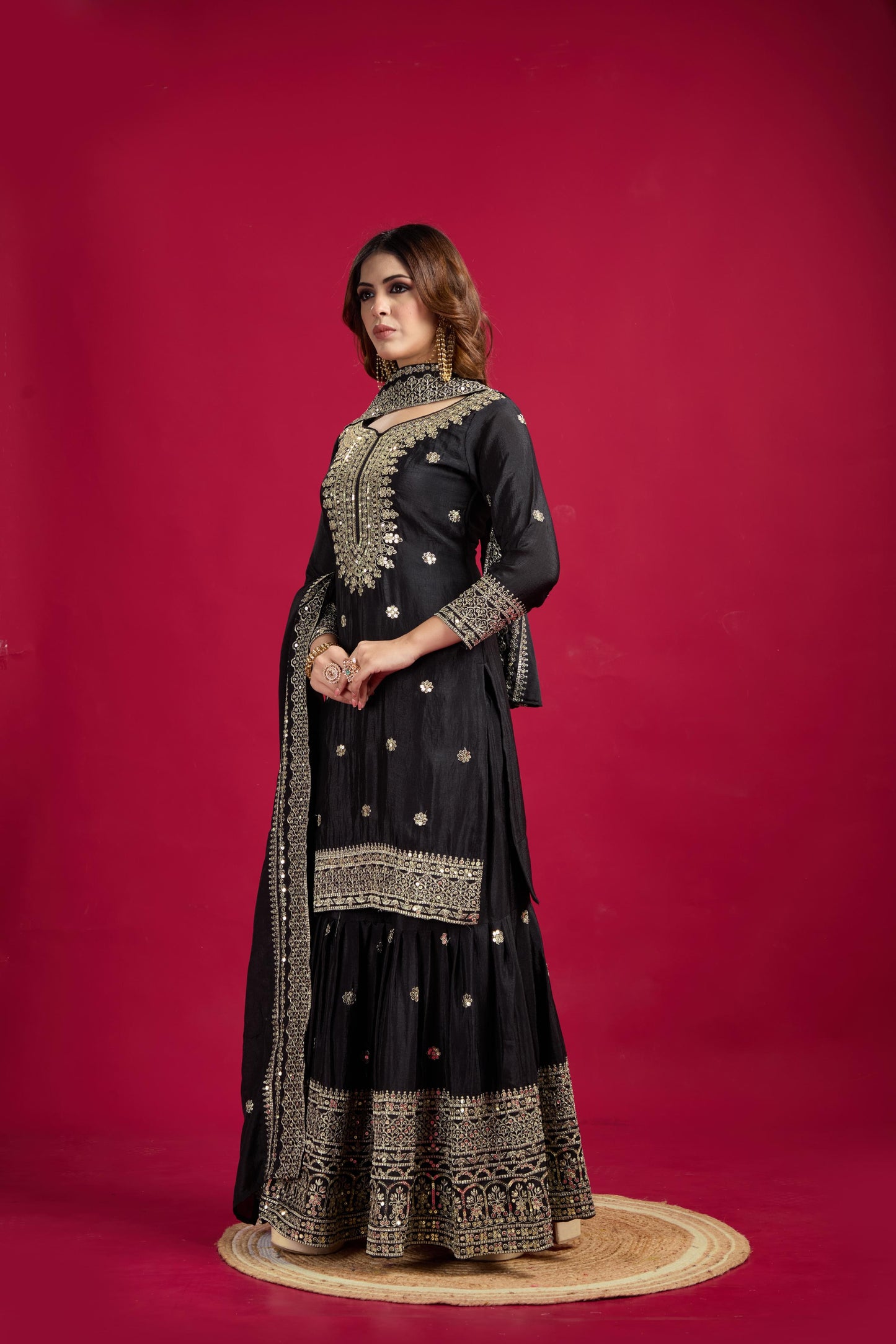 Pure Heavy Chinnon Silk With Embroidery Palazzo Suit With Dupatta