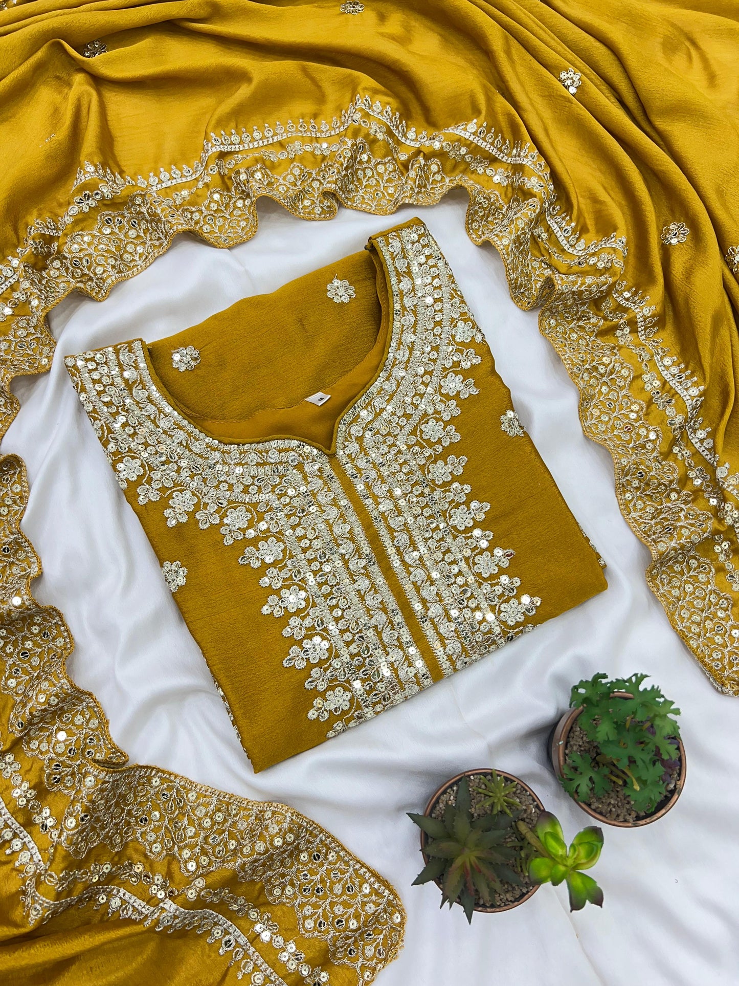 Pure Heavy Chinnon Silk With Embroidery Palazzo Suit With Dupatta