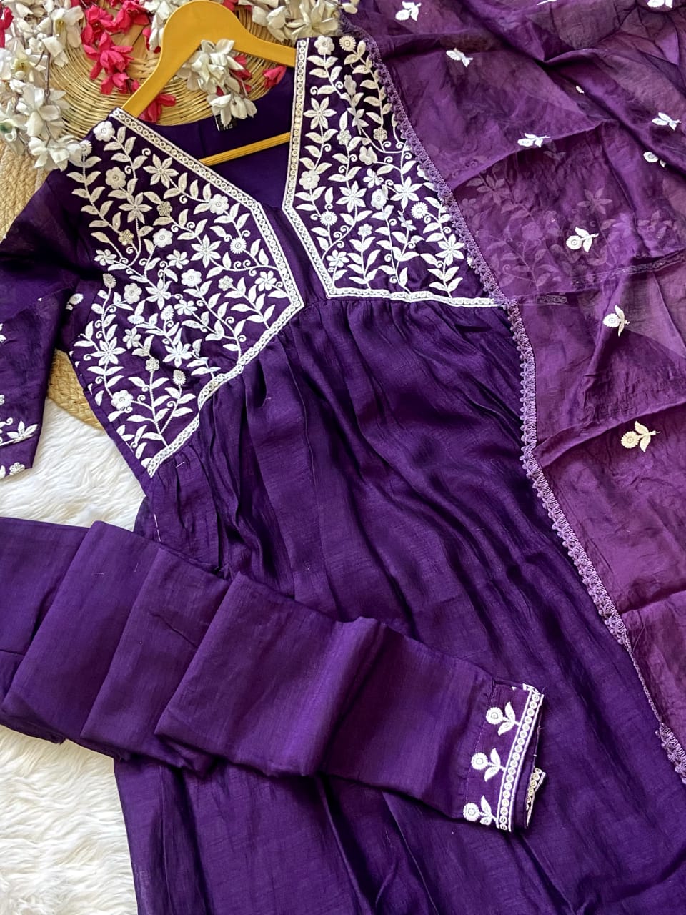 Hand Embroidery Chanderi Silk Suit