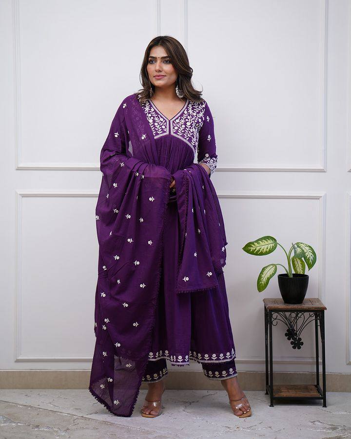 Hand Embroidery Chanderi Silk Suit