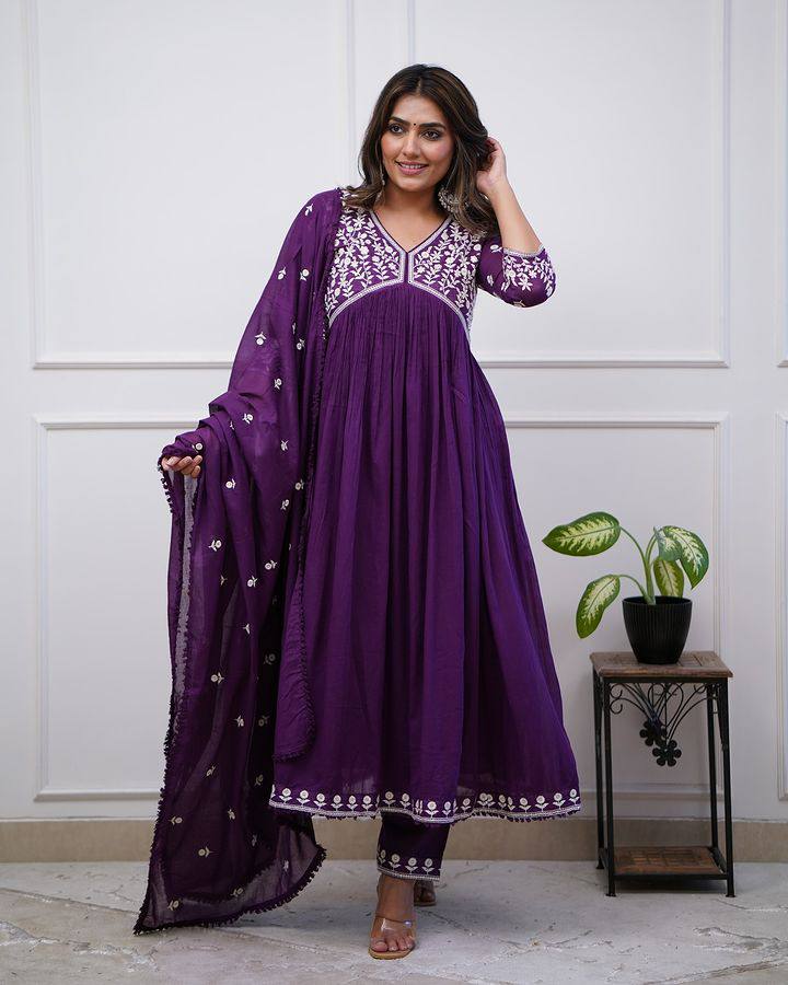 Hand Embroidery Chanderi Silk Suit