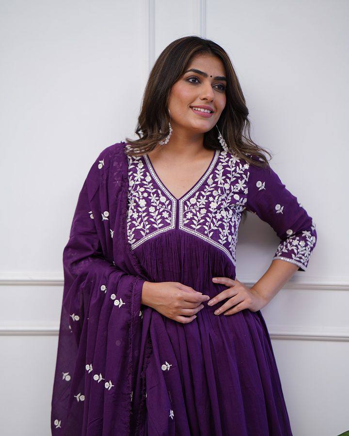 Hand Embroidery Chanderi Silk Suit