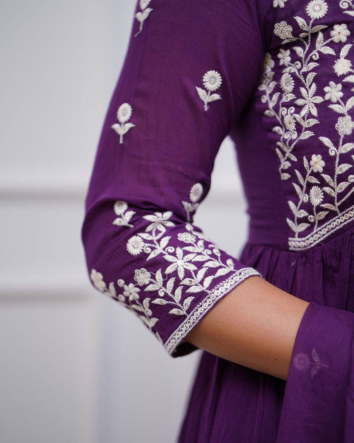 Hand Embroidery Chanderi Silk Suit