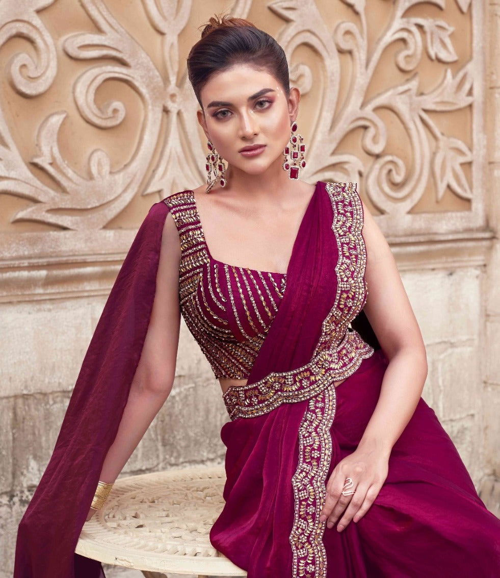 Embroidery Work Fancy Lace ready to Wear Saree