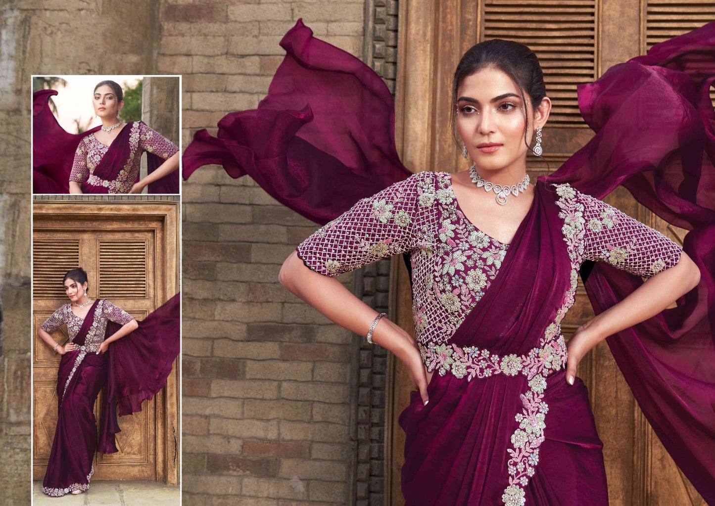 Embroidery Work Fancy Lace ready to Wear Saree