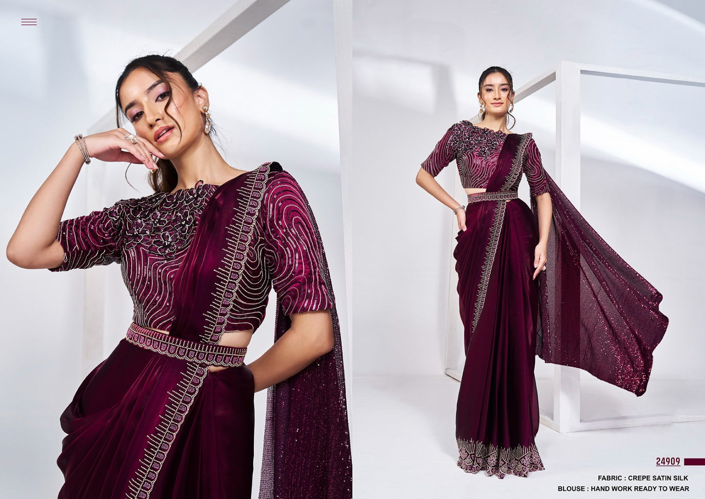 Designer Pure Handwork Ready To Wear Saree