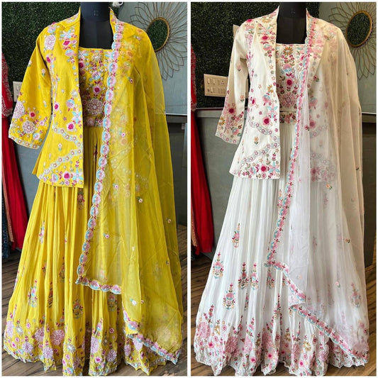 Western Style Multi Thread With Sequence Work Sharara Suit
