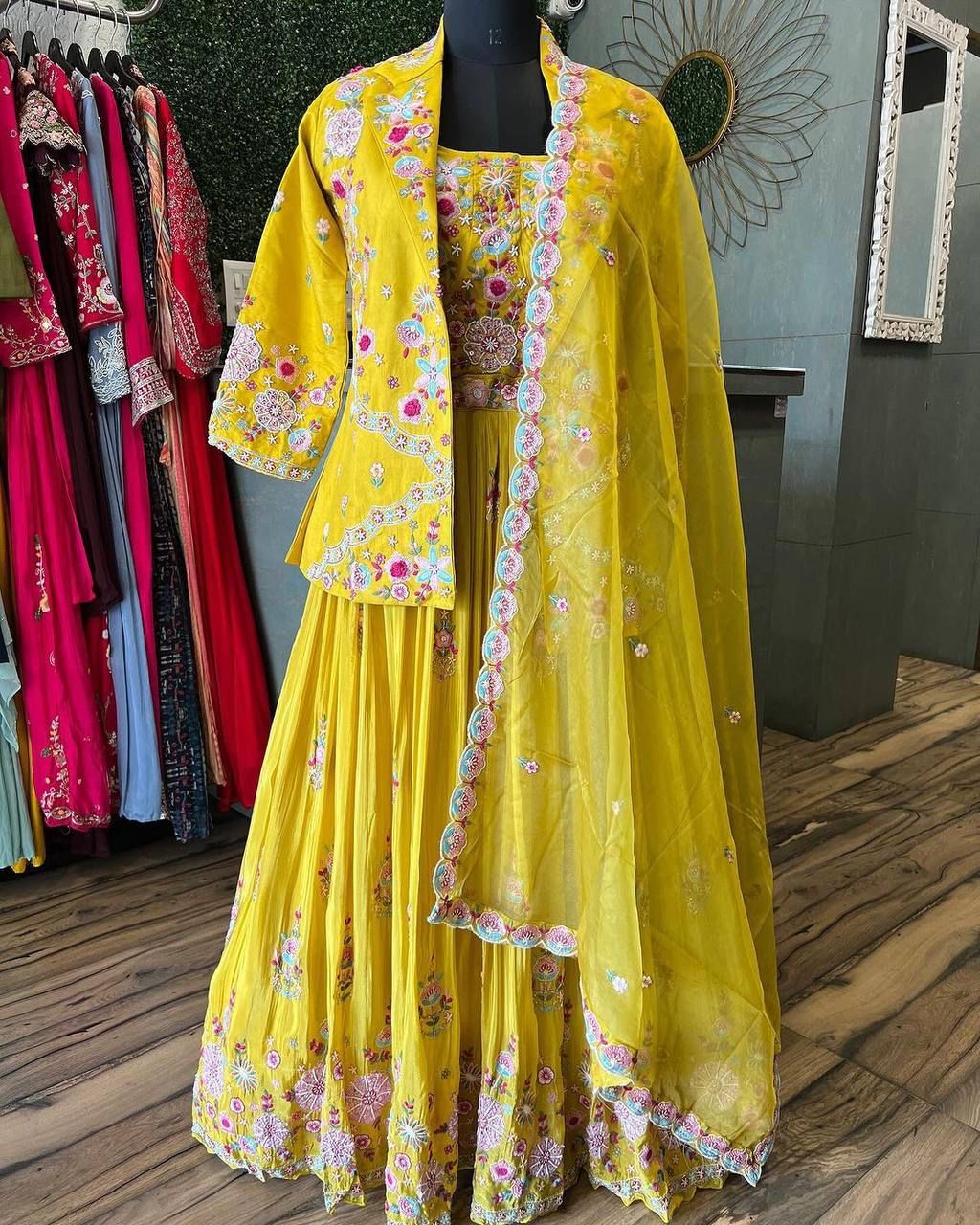 Western Style Multi Thread With Sequence Work Sharara Suit