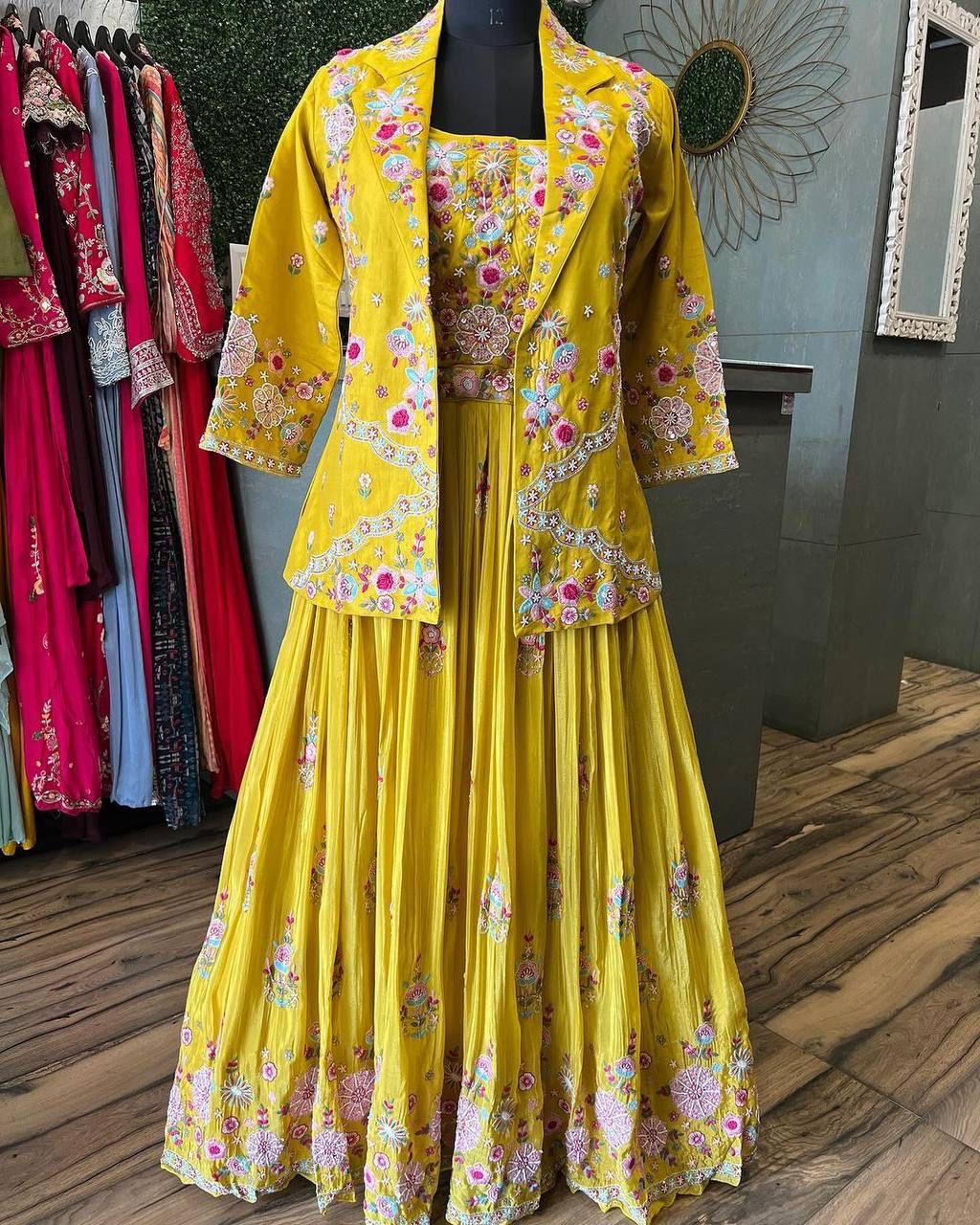 Western Style Multi Thread With Sequence Work Sharara Suit
