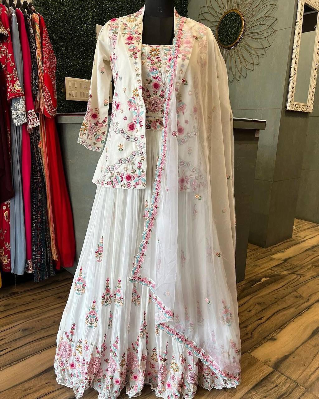 Western Style Multi Thread With Sequence Work Sharara Suit
