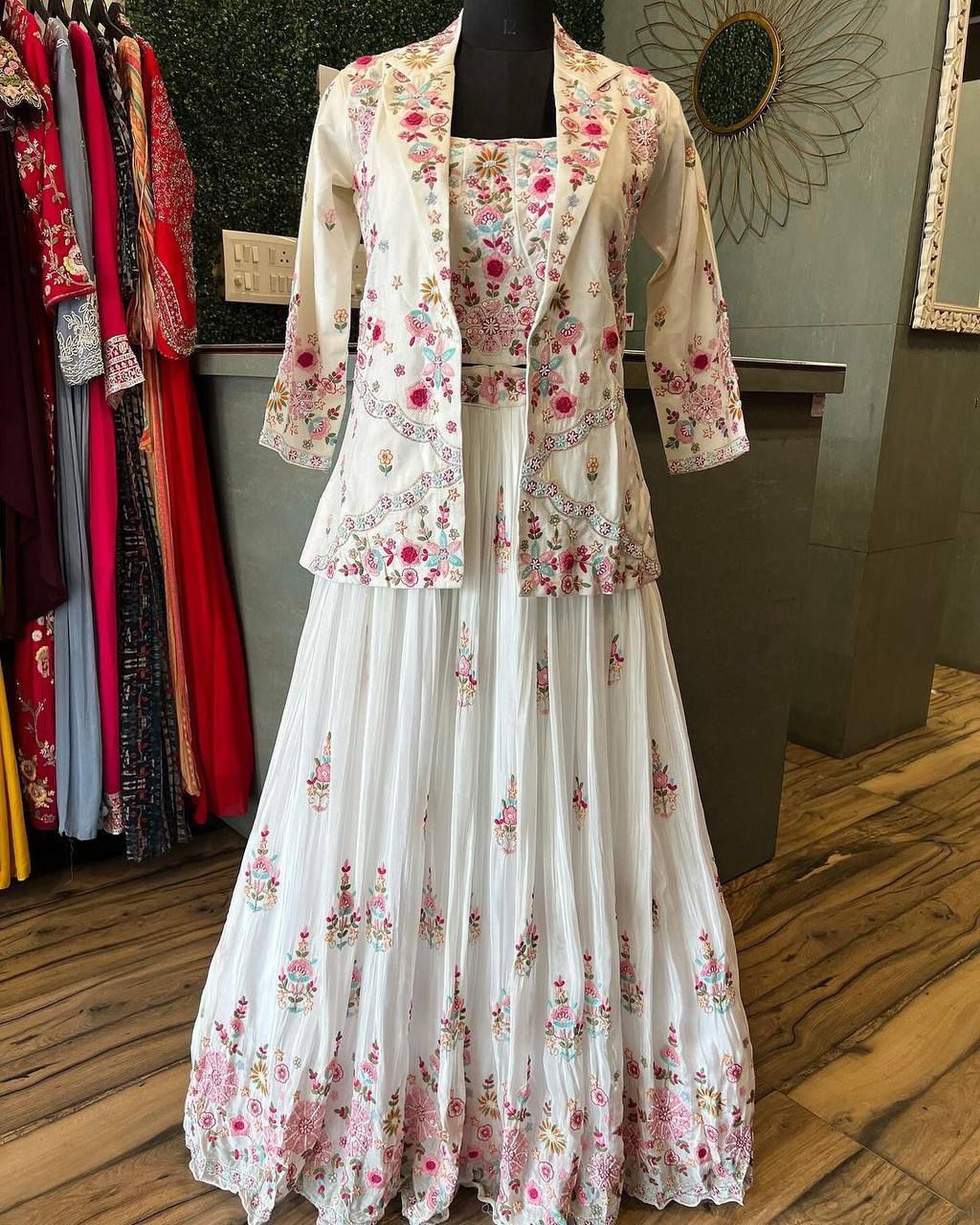 Western Style Multi Thread With Sequence Work Sharara Suit