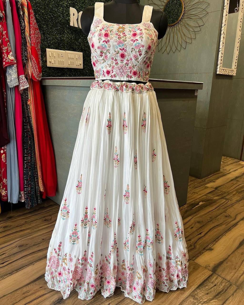 Western Style Multi Thread With Sequence Work Sharara Suit