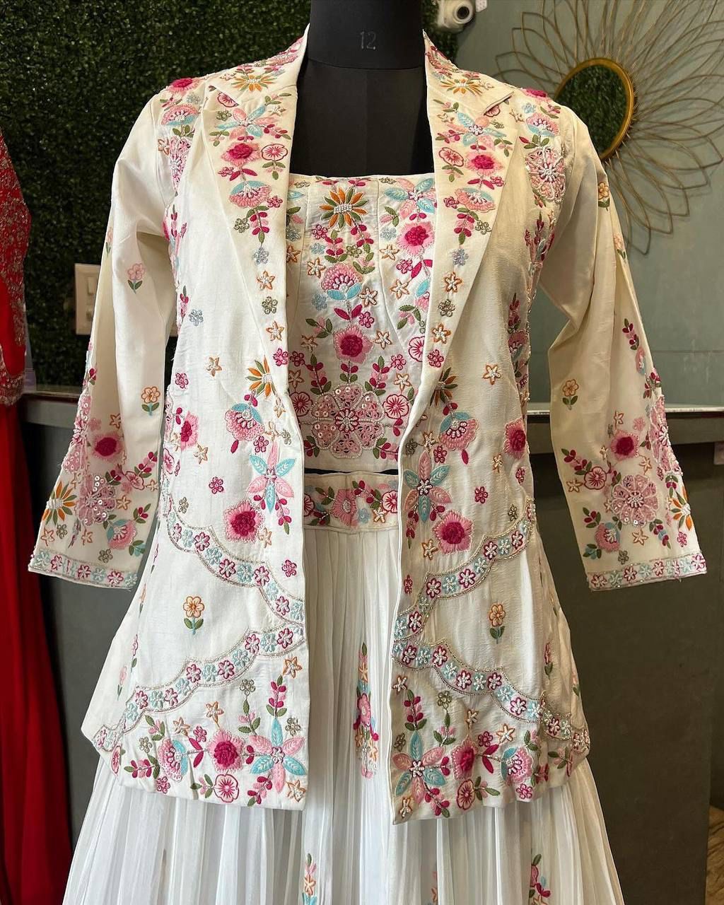 Western Style Multi Thread With Sequence Work Sharara Suit