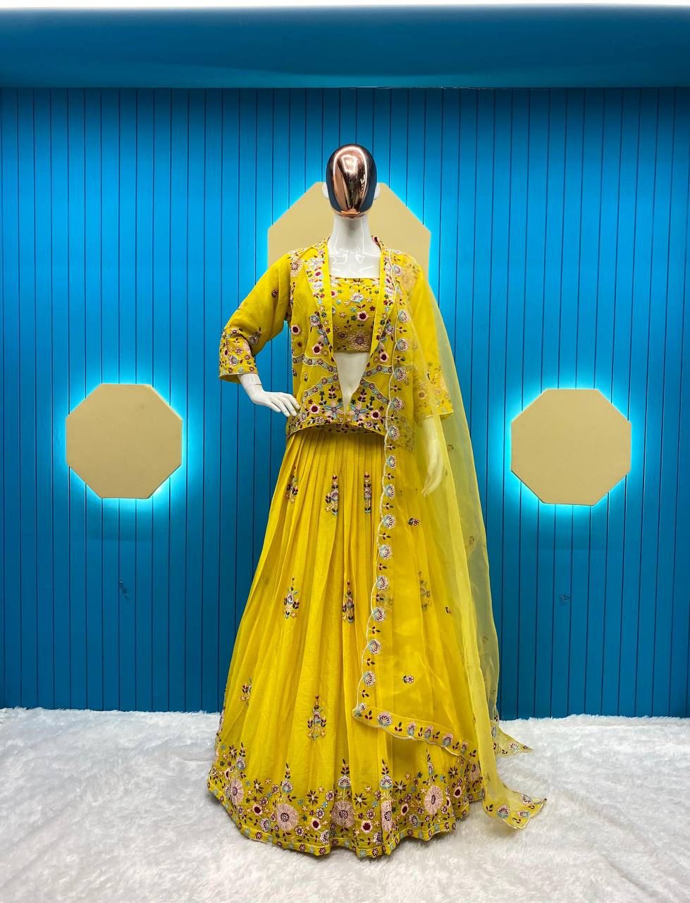 Western Style Multi Thread With Sequence Work Sharara Suit