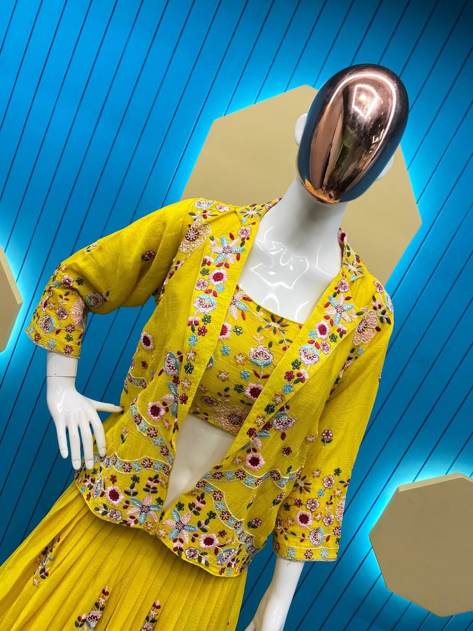 Western Style Multi Thread With Sequence Work Sharara Suit