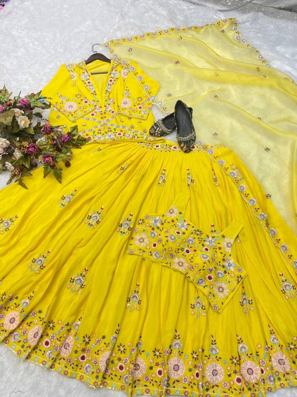 Western Style Multi Thread With Sequence Work Sharara Suit