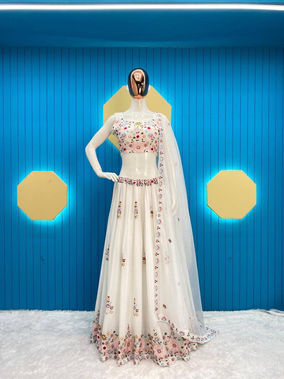 Western Style Multi Thread With Sequence Work Sharara Suit