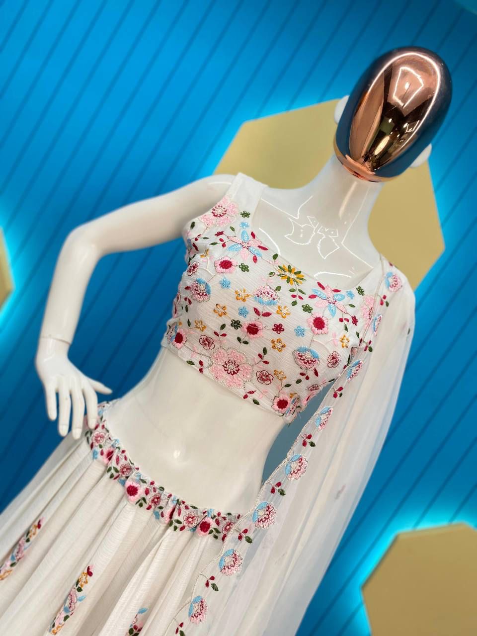 Western Style Multi Thread With Sequence Work Sharara Suit