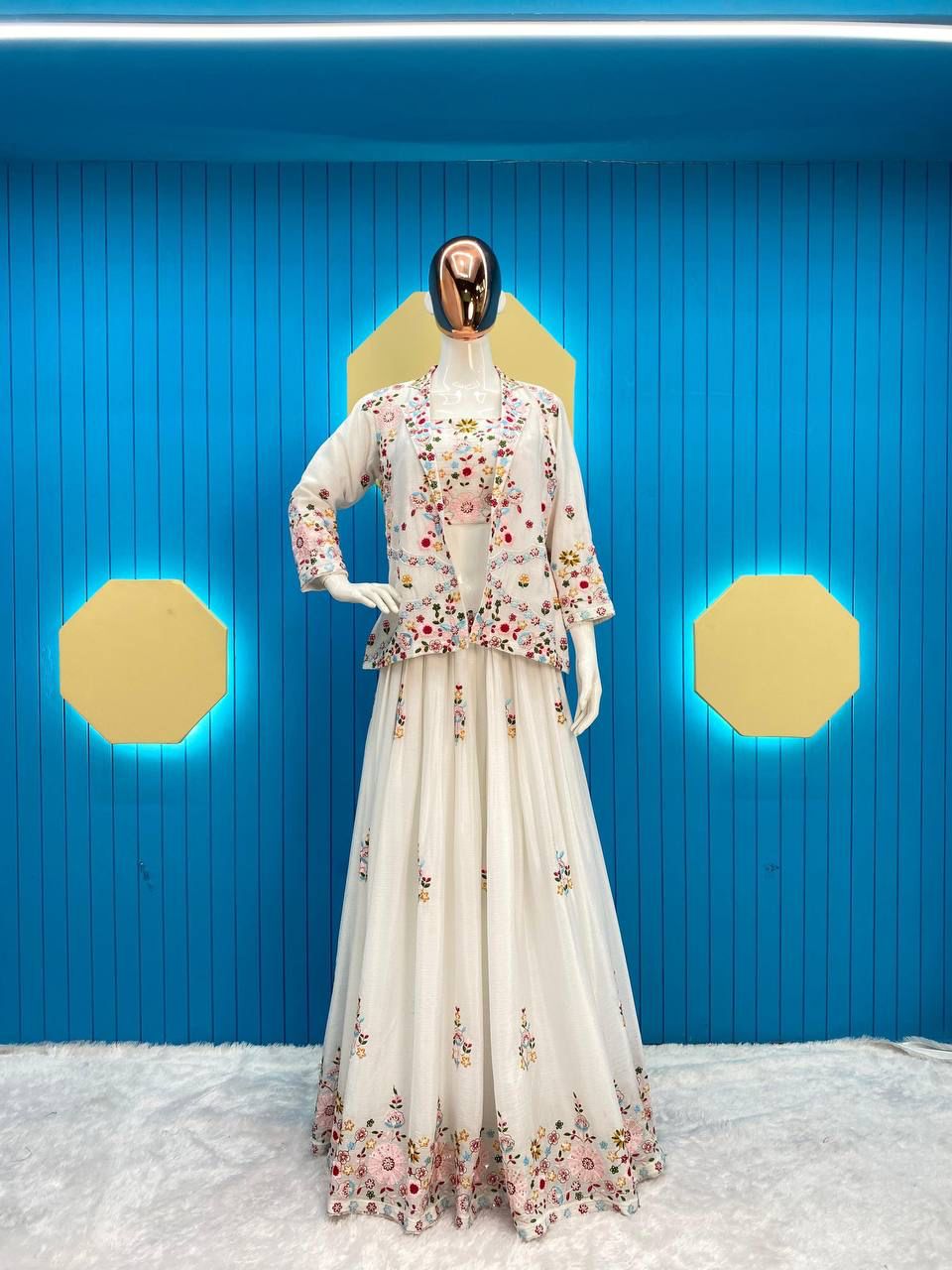 Western Style Multi Thread With Sequence Work Sharara Suit