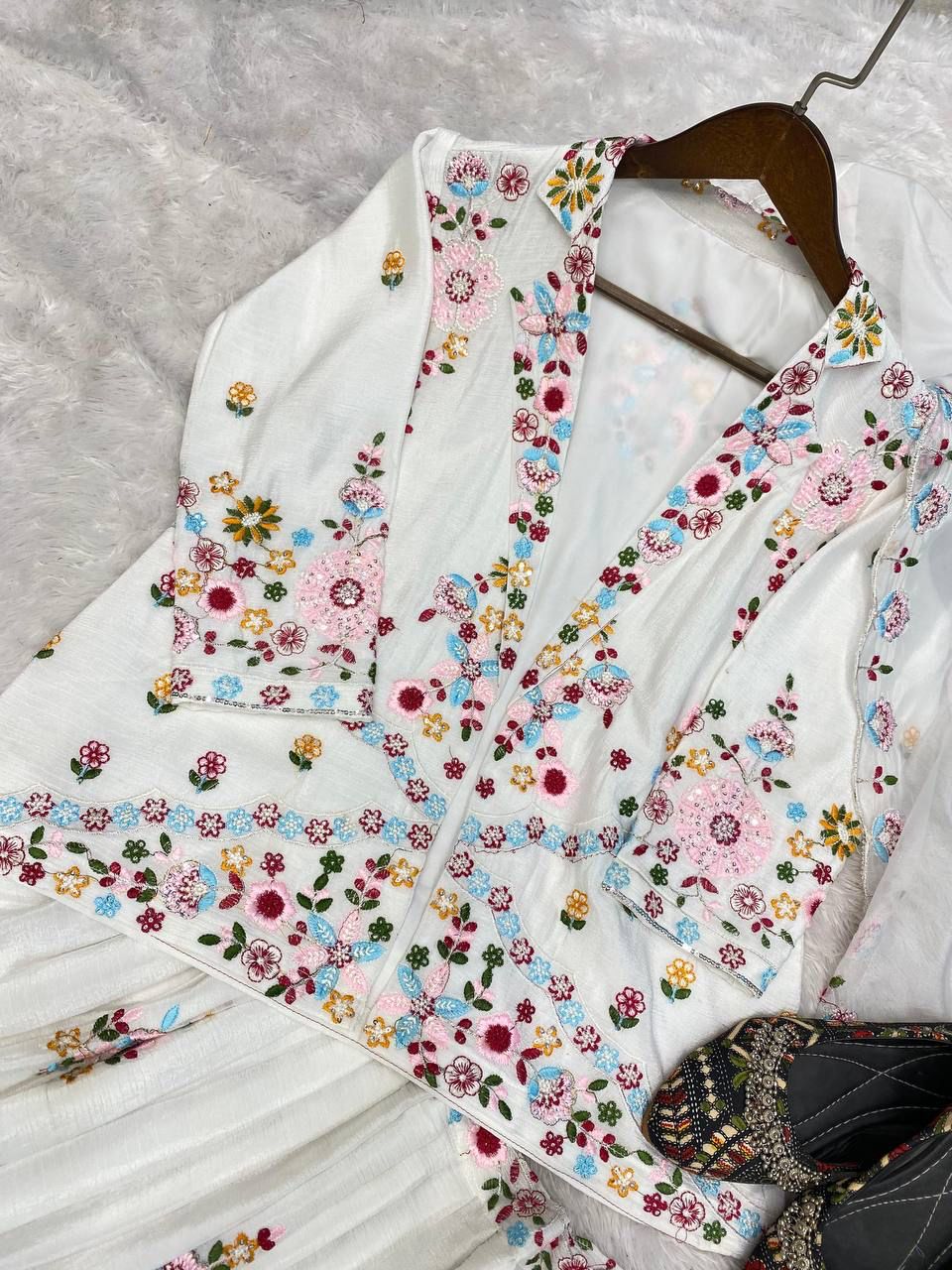 Western Style Multi Thread With Sequence Work Sharara Suit