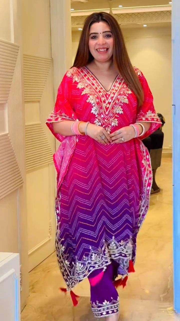 Bandhani Print With Sequence Embroidery Work Kaftan