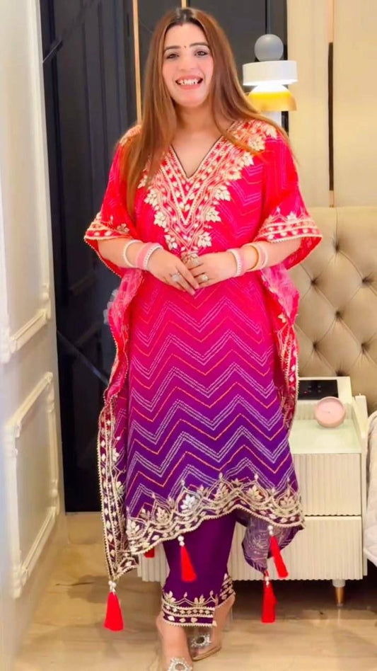 Bandhani Print With Sequence Embroidery Work Kaftan