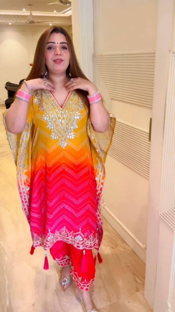 Bandhani Print With Sequence Embroidery Work Kaftan