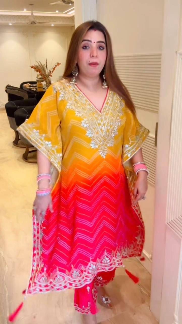 Bandhani Print With Sequence Embroidery Work Kaftan