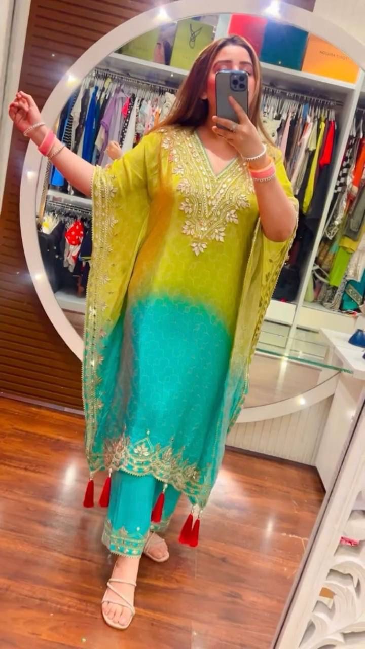 Bandhani Print With Sequence Embroidery Work Kaftan