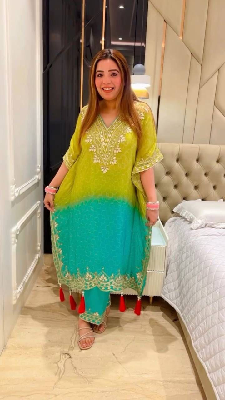 Bandhani Print With Sequence Embroidery Work Kaftan