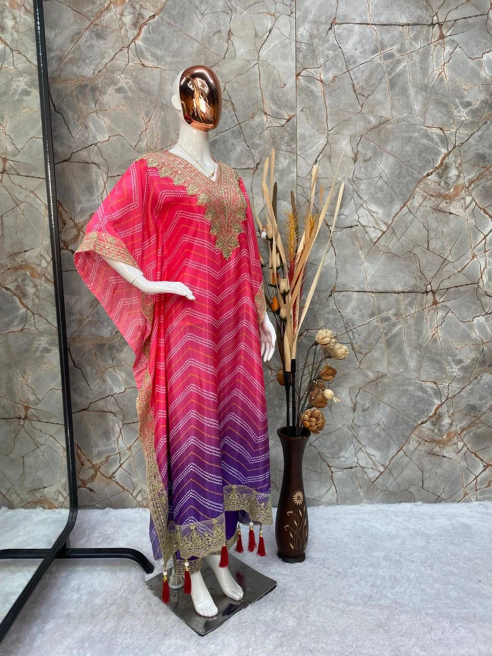 Bandhani Print With Sequence Embroidery Work Kaftan