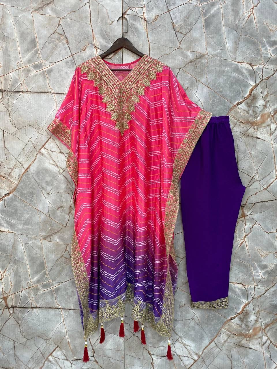 Bandhani Print With Sequence Embroidery Work Kaftan